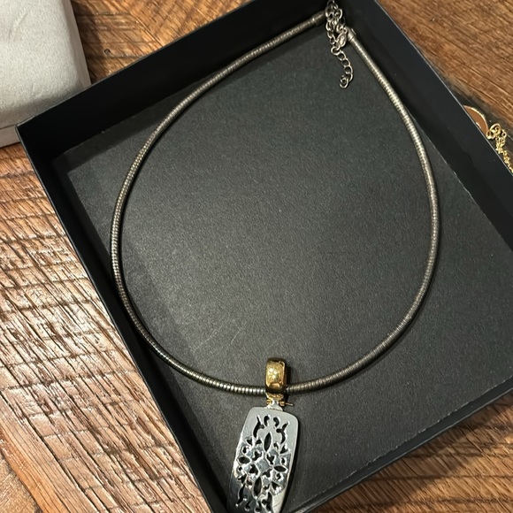 Premier Designs Crown PD Bronze Pendant Necklace Brown Rope Diamond Square Shape - Picture 2 of 7